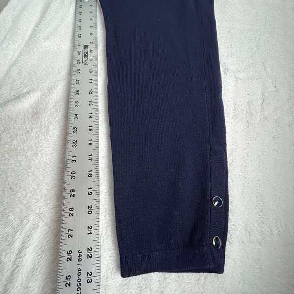 Womens Navy Elastic Waist Cropped Pants Knit High Rise Pockets Casual Pull-On - Picture 7 of 8